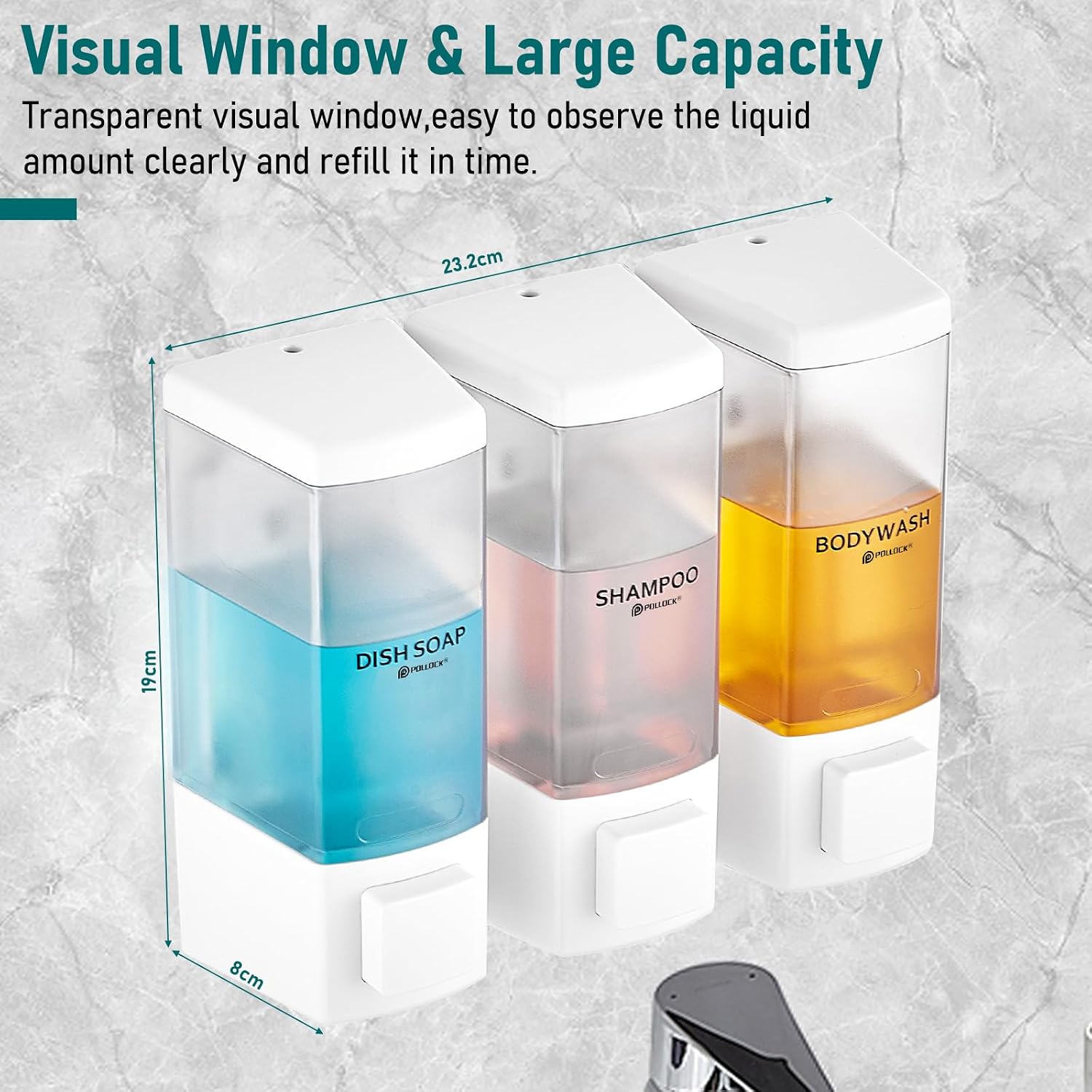 Shampoo and Conditioner Dispenser 3 Chamber * 500ML, Shower Soap Dispenser Wall Mounted, Body Wash Dispenser No Drill, Refillable Shower Dispenser for Bathroom, with 36 pcs Waterproof Labels