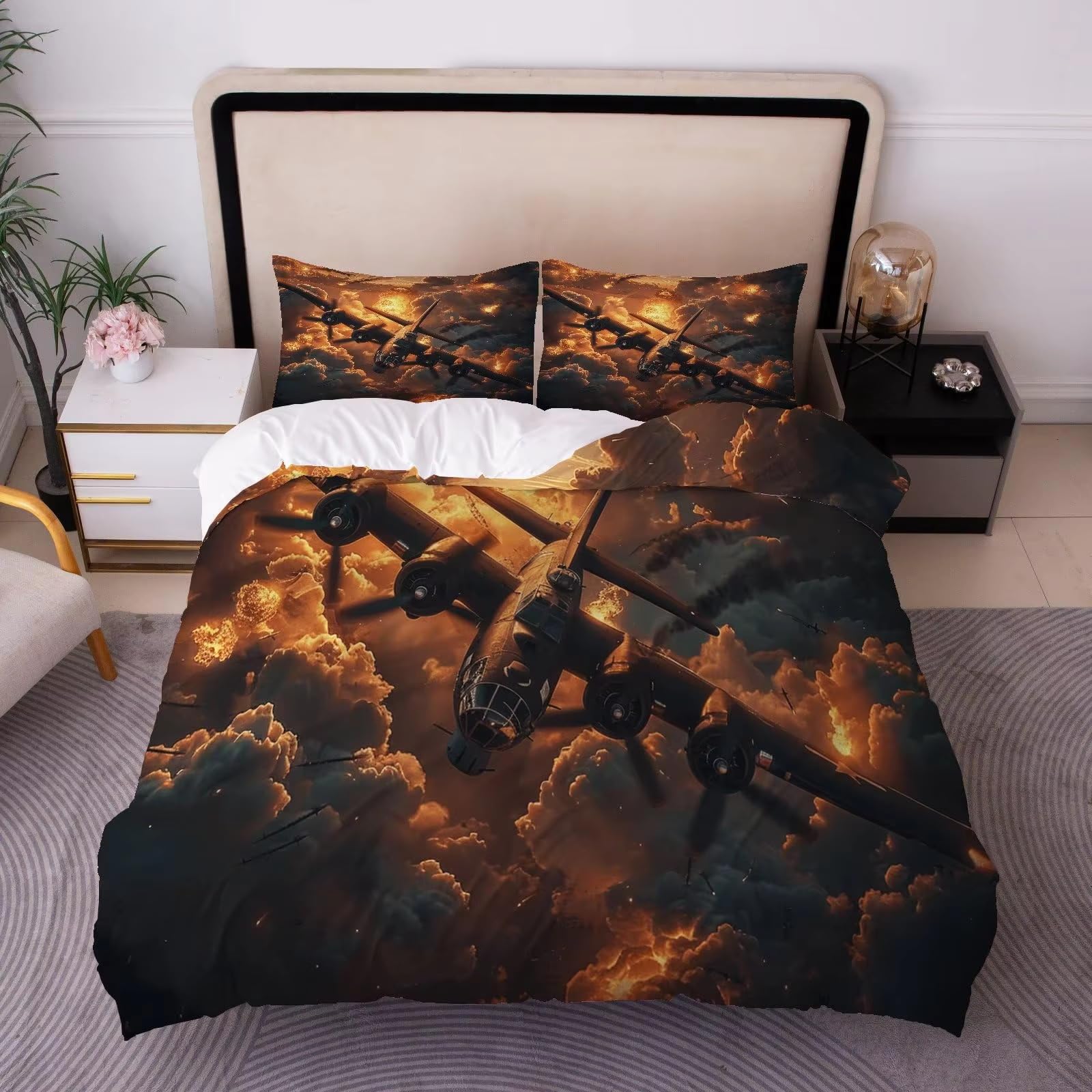 Housse de Couette 200x200 Avion en Microfibre Douce avec Fermeture Éclair Pratique