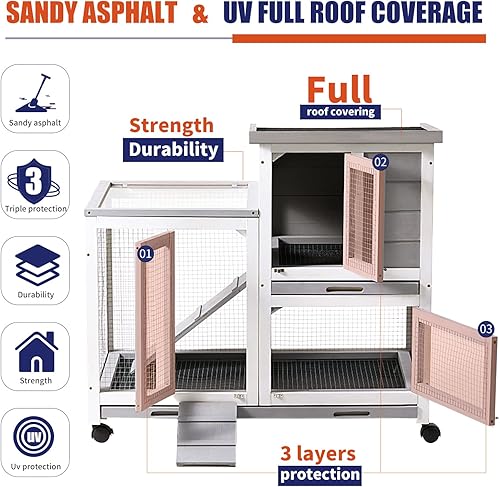 Miniatura 6 de Haustiere Conejera de conejo, jaula de conejo de dos pisos con ruedas, jaulas de conejillo de indias con bandeja extraíble sin fugas, rampa, casa de