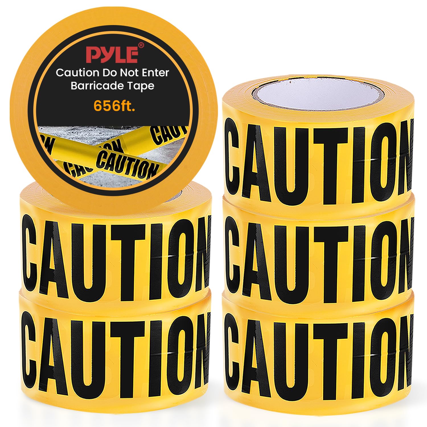 Pyle Caution Tape Yellow, Caution Do Not Enter” 200 Meter Roll of Non-Adhesive Safety Barricade Warning Tape, Highly Durable & Visible for Indoor/Outdoor Use 8 pc