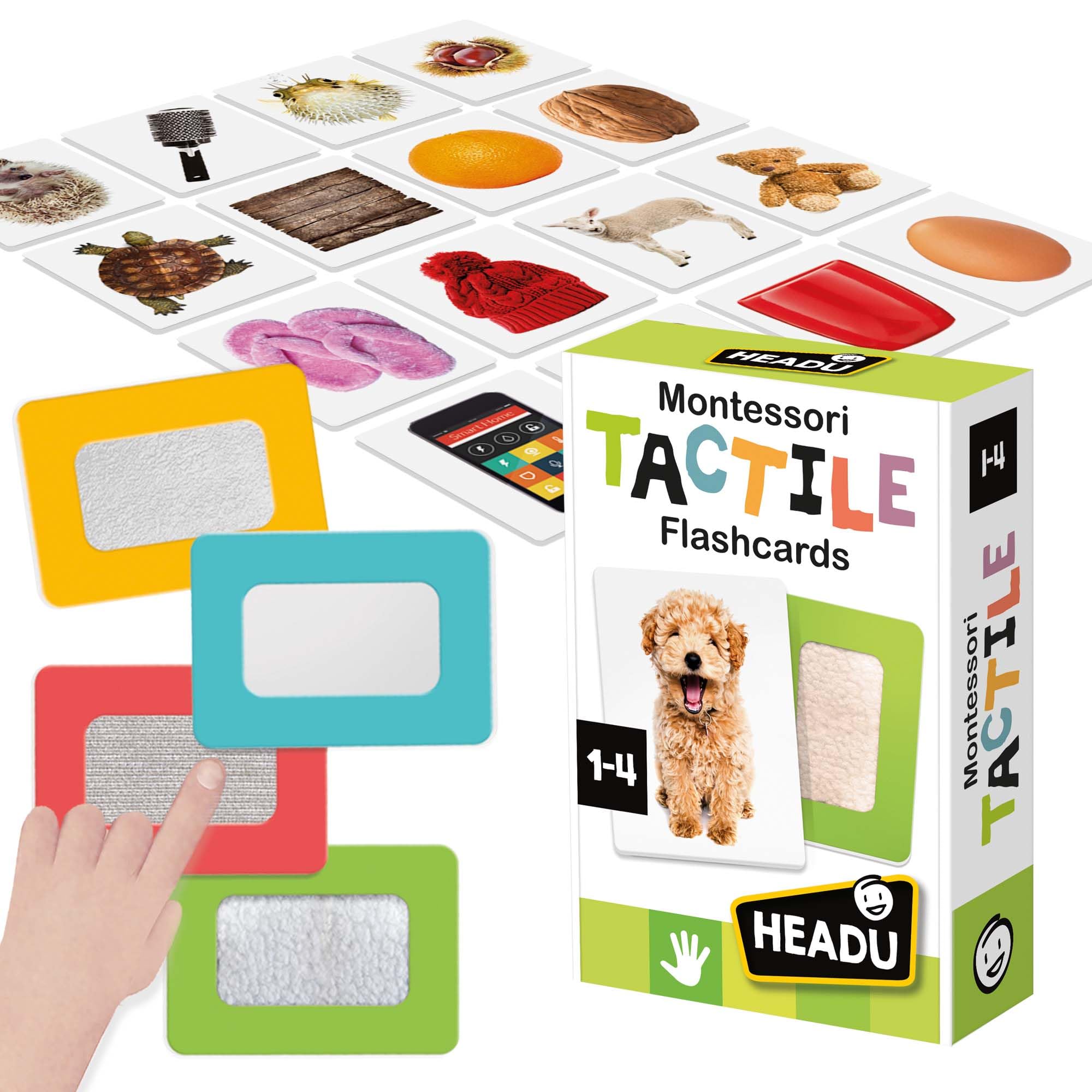 HEADU Montessori Flash Cards Tactile | Preschool Learning Educational Toys, Textured Card, What Do Items Feel Like? Ages 1-4 Years