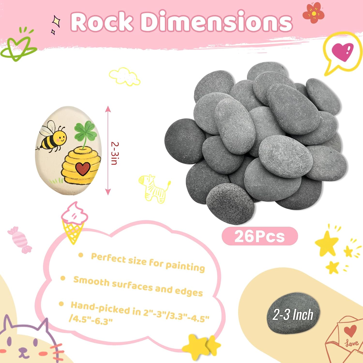 RITOLLO 26PCS River Rocks for Painting 2-3 Inch Flat Smooth Rocks to Paint Alphabet Natural Stones Bulk for Kids, Arts & Crafting Easter Gift Spring Project