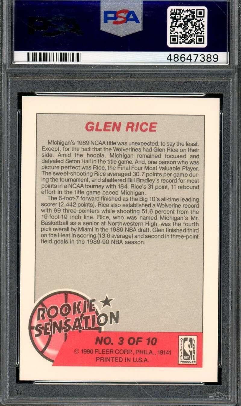 Glen Rice Rookie Card 1990-91 Fleer Rookie Sensations #3 PSA 9 - Basketball Slabbed Rookie Cards