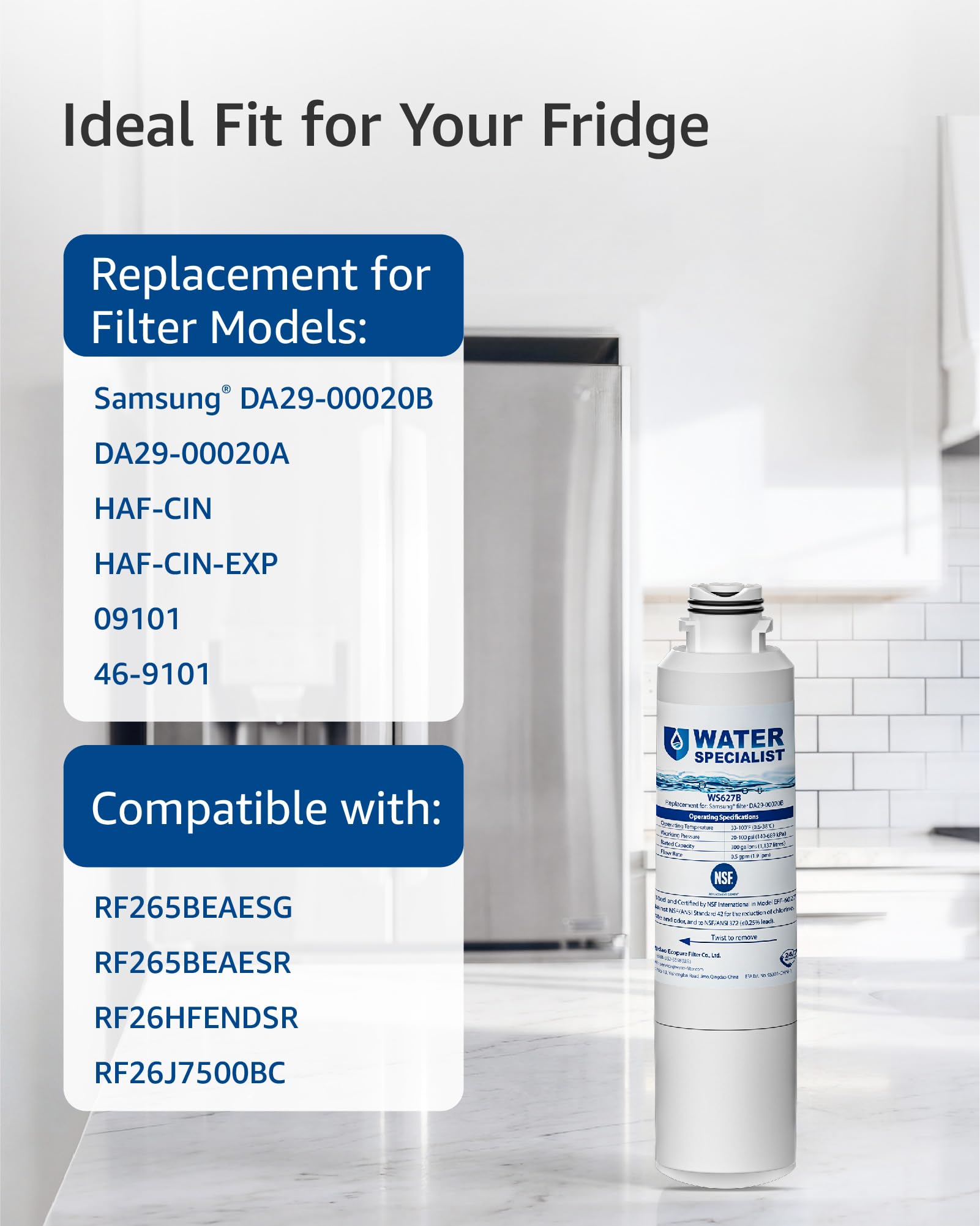 Waterspecialist Filtro de agua para refrigerador, material sin plomo, blanco, 4 unidades (paquete de 1)