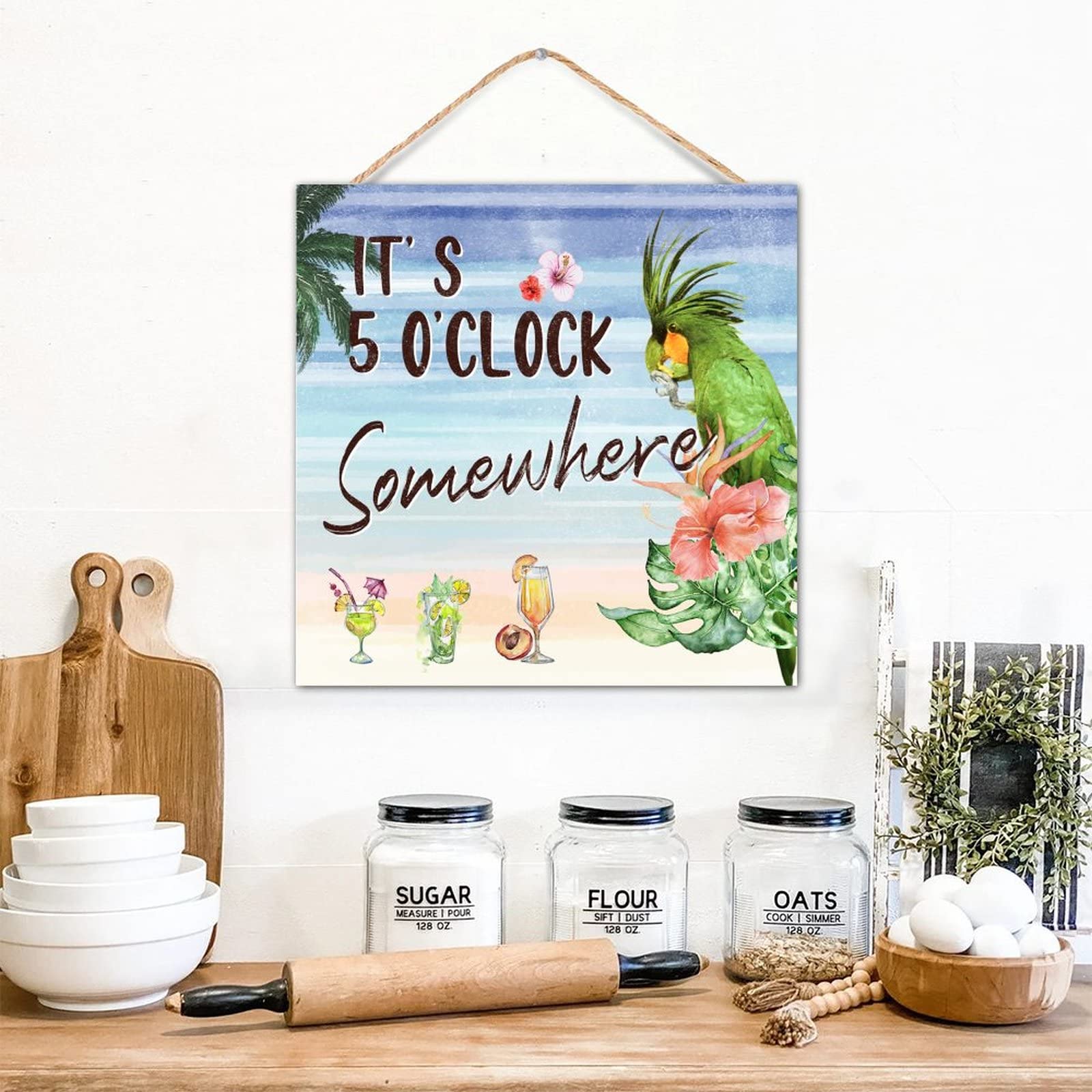 Panneau en bois deco It's 5 O'Clock Somewhere, cadeau ideal maison