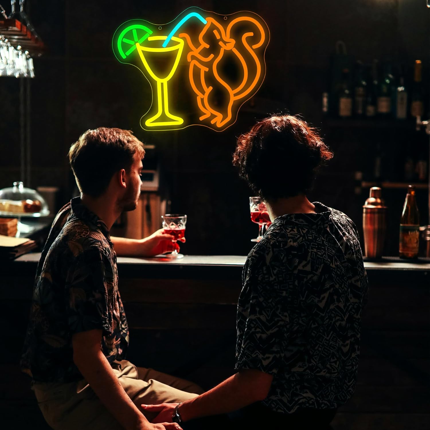 Squirrel Cocktail Neon Sign for Wall Decor Dimmable Squirrel Drink Neon Light for Man Cave LED Bar Light Up sign for Home Bar Beer Shop Bedroom Christmas Birthday Gift Size13.8 * 11.8In(WZCP355) - Image 6