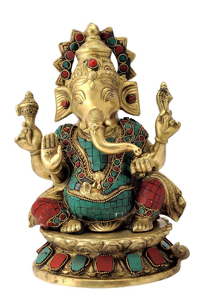 Statue Seigneur Vinayaka laiton multicolore 24 cm, le cadeau idéal de pendaison de crémaillère