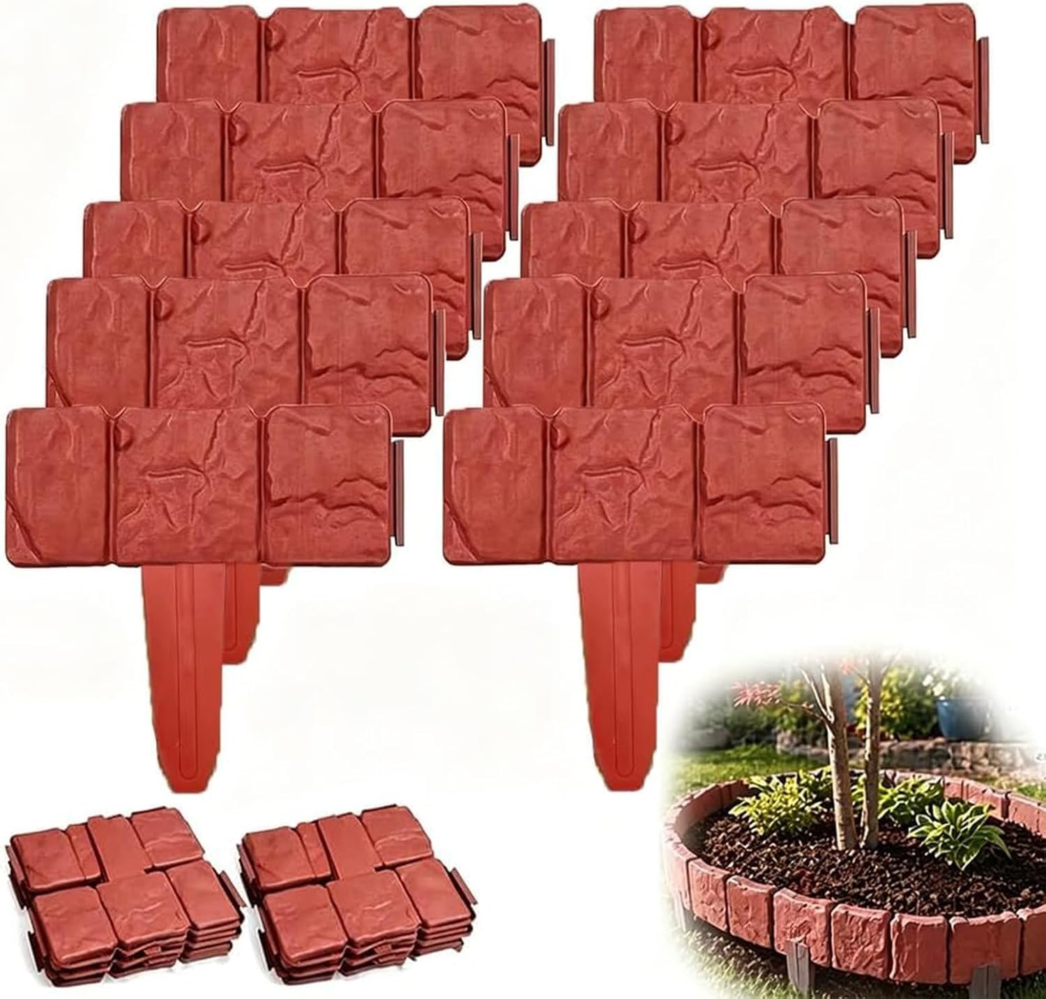 Bordillo De Jardín De Imitación De Piedra Gris, Borde De Plástico para Jardines Y Macizos De Flores, Ladrillos De Roca Artificial Duraderos para Decoración Y Paisajismo De Red 20pcs