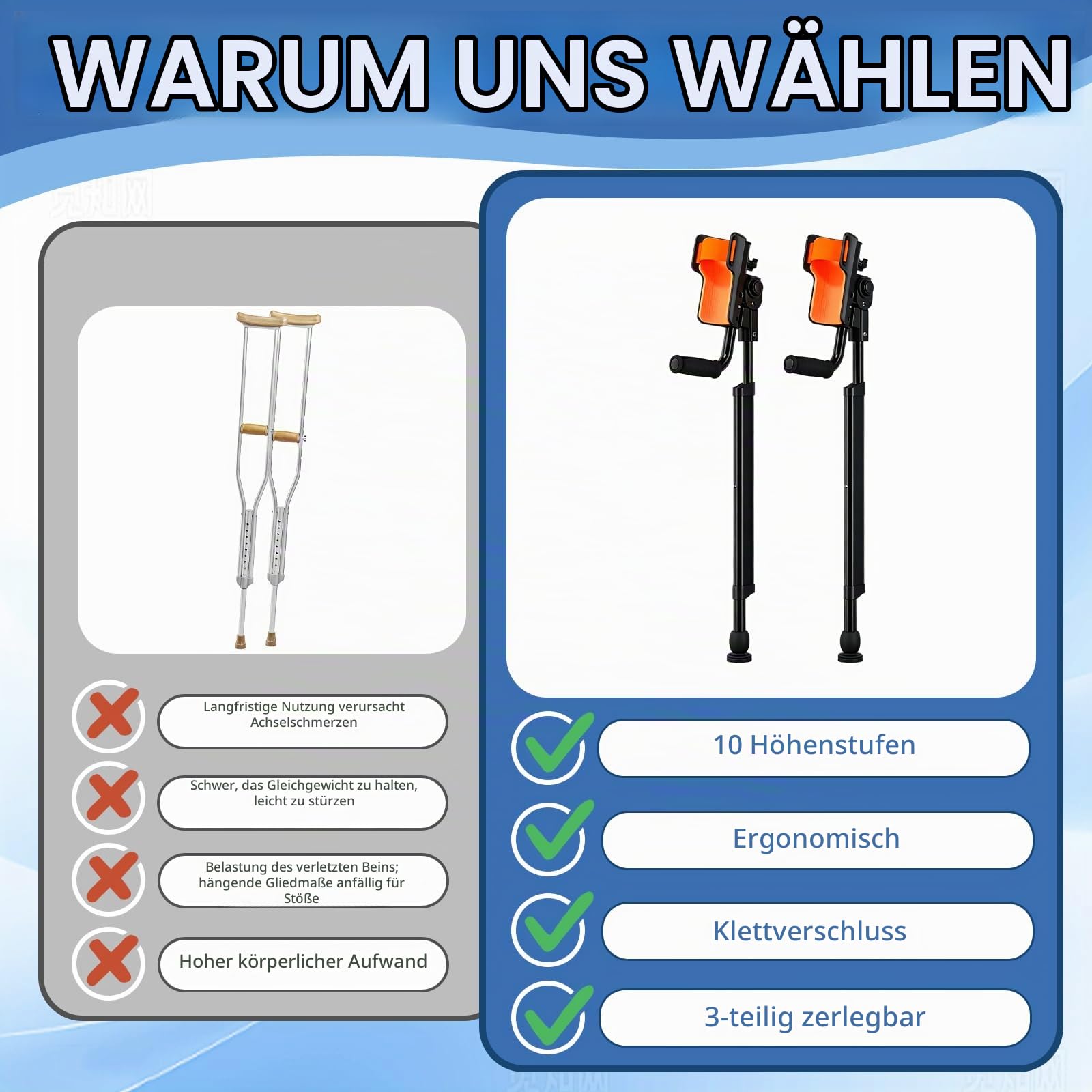 1 Paar Unterarmgehstütze, Faltbar Wanderstöcke Krücken 85-115CM Höhenverstellbar Ergonomisch mit Ellbogenauflage Aluminium Gehstützen Belastbar bis 100 kg pro Stütze Reise Gehkrücken Zusammenleg