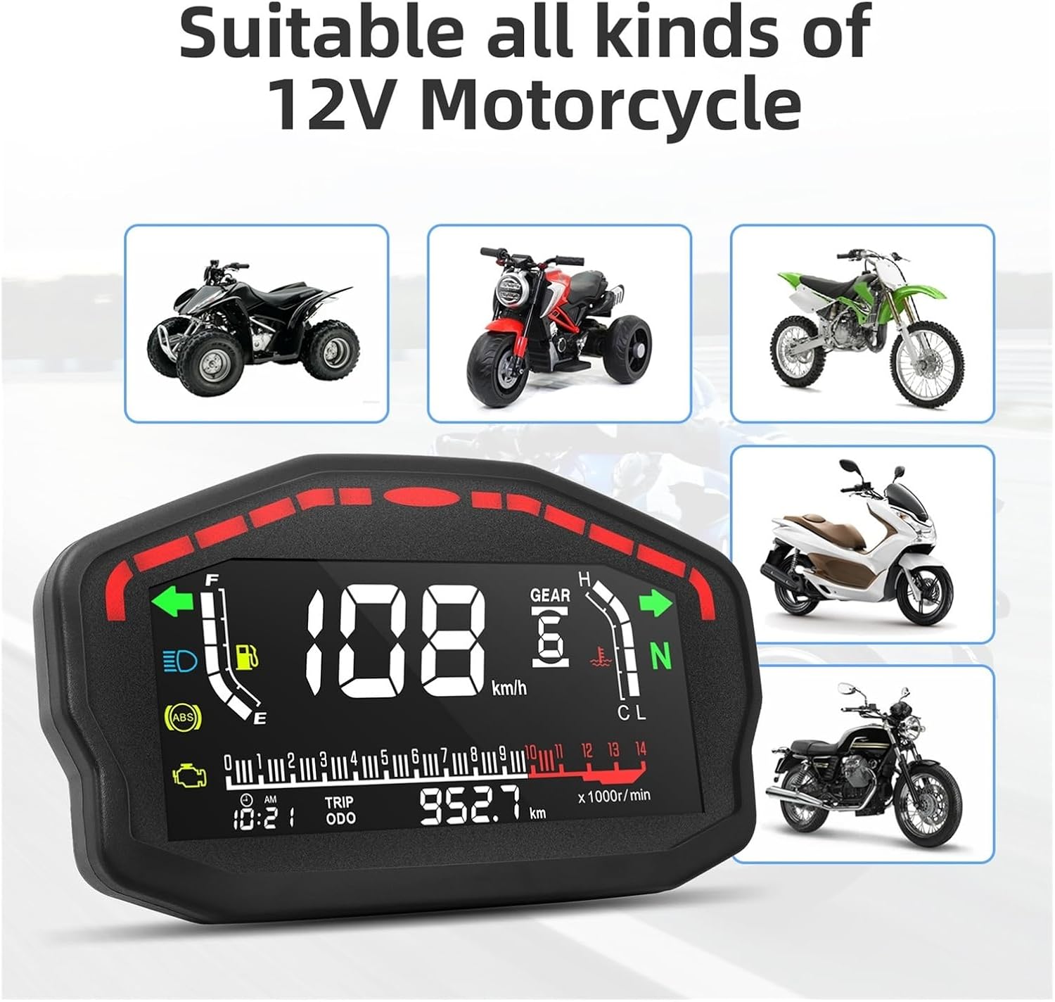 Digital Tachometer compatible with various 12V motorcycles