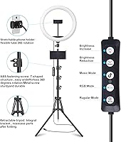 Vista 5 de 13" Selfie Ring Light with 76" Tripod Stand & 3 Phone Holder, LED Camera Ringlight with 48 RGB Colors Modes & Musical Rhythm Mode and 12 Brightness