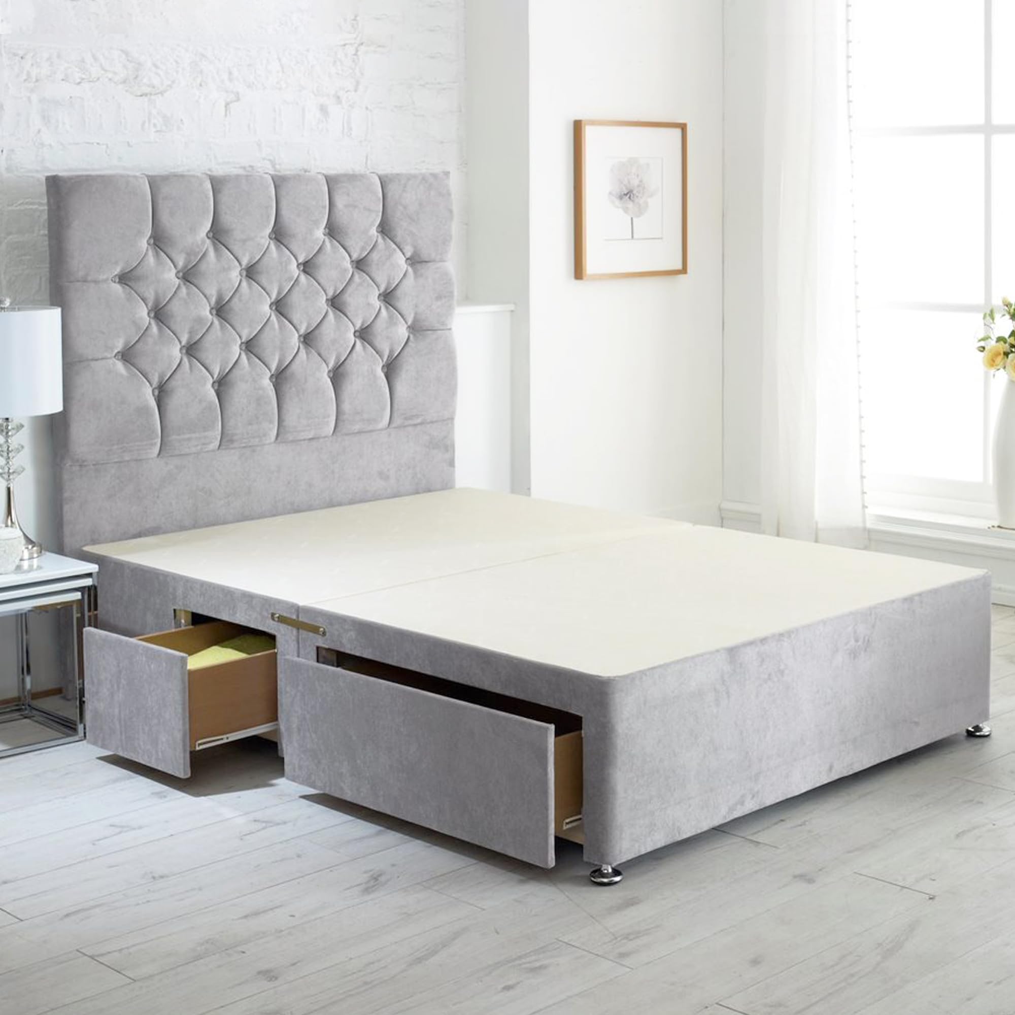 ComfoRest - Modern 6FT Super King Divan Bed with 4 Storage Drawers | Durable Base for Elegant Bedrooms | Functional Design for Space-Saving Living (Seal Grey Naples)