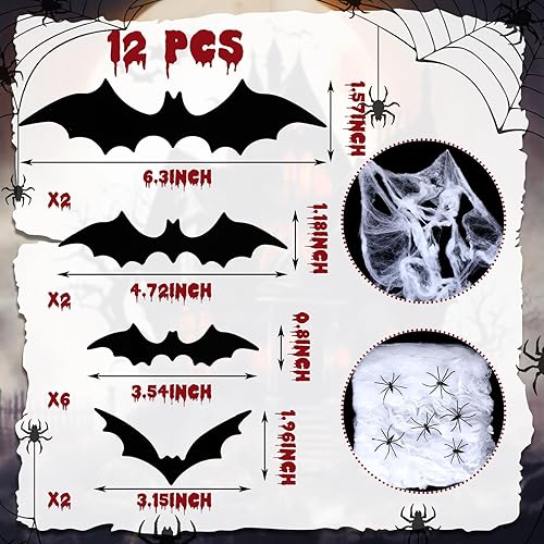 Miniatura 4 de Fulmoon Kit de decoración de Halloween para maletero o automóvil con calcomanía de lápida, telarañas, murciélagos, banderines de susto, lápida,