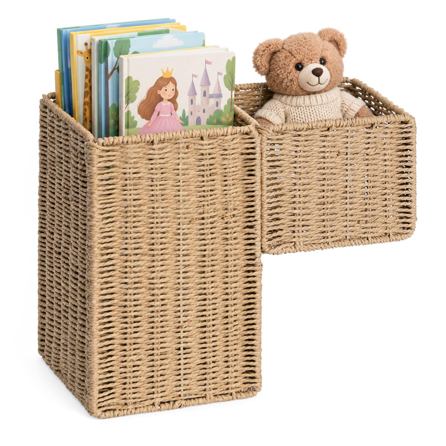 Photo 1 of Quincry Wicker Stairs Basket with 2 Compartments