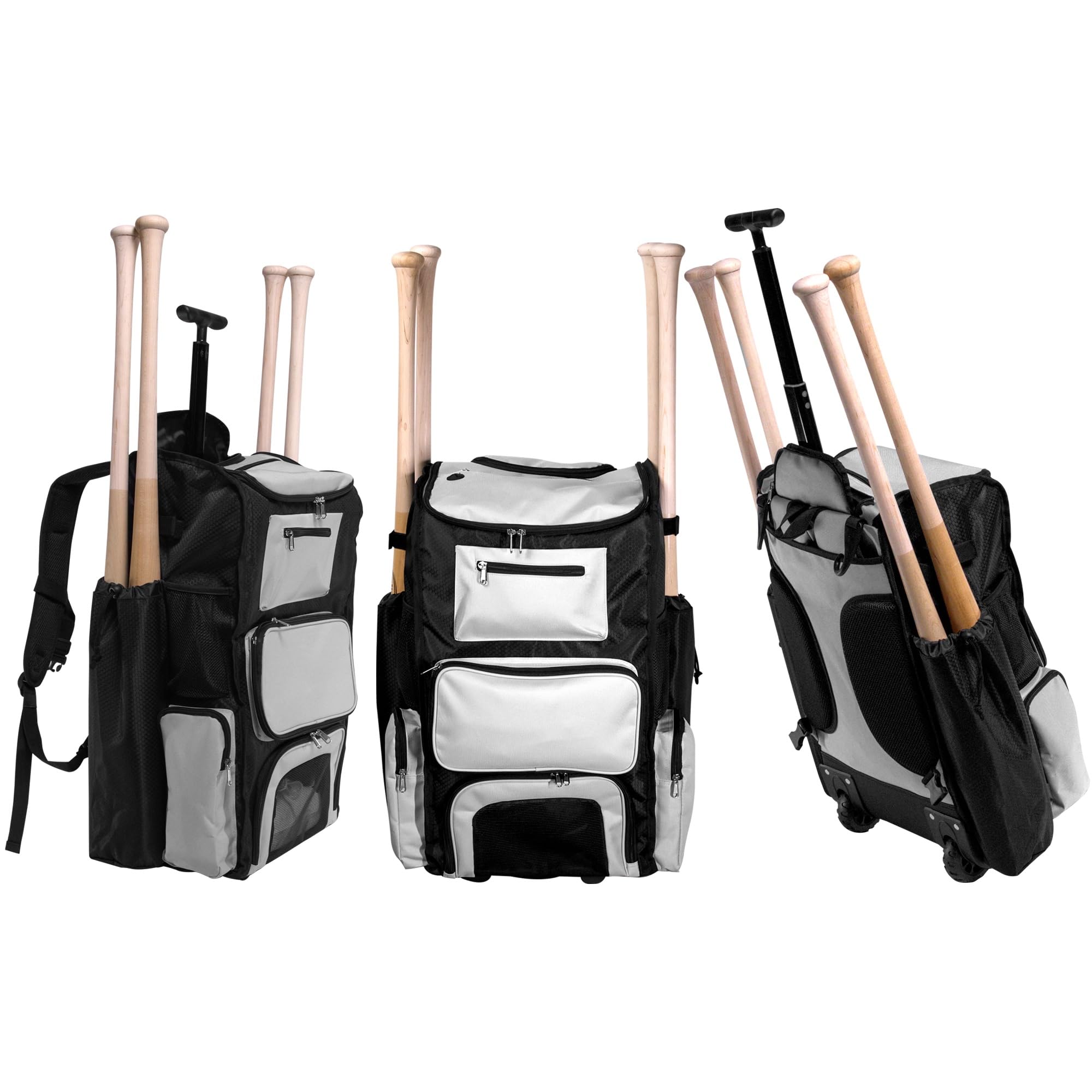 Rovark Catchers Gear Bag with Wheels - Elite Rolling Baseball & Softball Bags, Spacious Catchers Bag with Shoe Compartment, Bat Sleeves, Telescopic