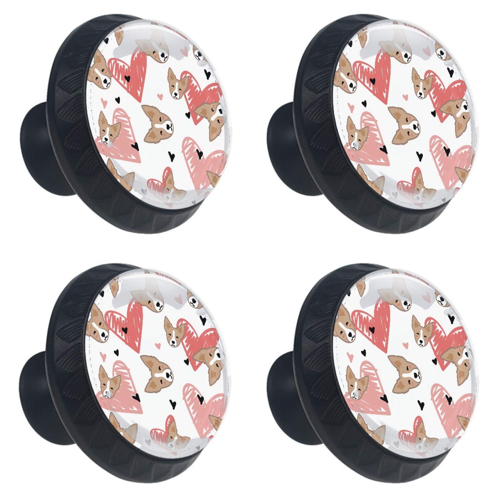 Boutons en verre Corgi (lot de 4) en forme de cœur 30 mm pour tiroir et armoire de cuisine