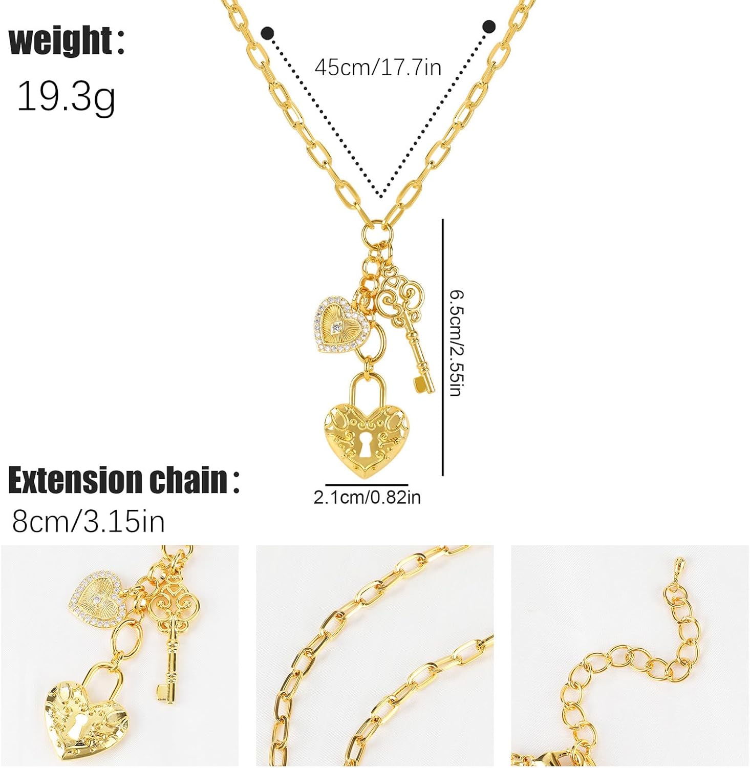 HETICA Heart Necklace for Women Lock Necklace Key Charm Necklace Fashion Gold-Plated Necklace Jewelry - Image 4