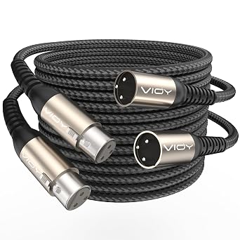 كابل ميكروفون VIOY XLR 15 FT + 15 FT، كابل ميكروفون من الذكور إلى الإناث سلك متوازن 3 دبوس - كابل تمديد XLR مضفر من النايلون للميكروفون، خلاط، استوديو إعادة الترميز، مكبر للصوت، بودكاست، إلخ
