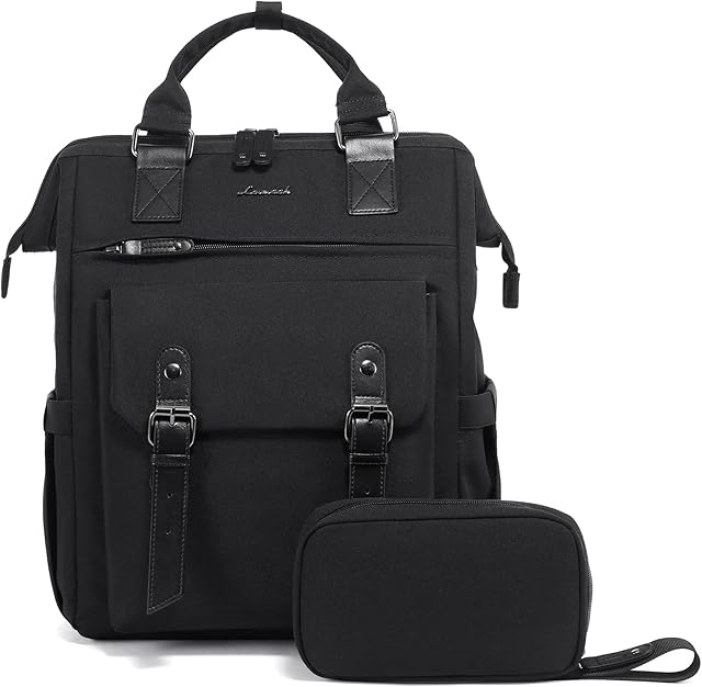 LOVEVOOK Women Laptop Backpack With Electronics Organizer Bag, USB Charging Port, 15.6inch, Water-resistant Rucksack For School College University Travel Work ,Black