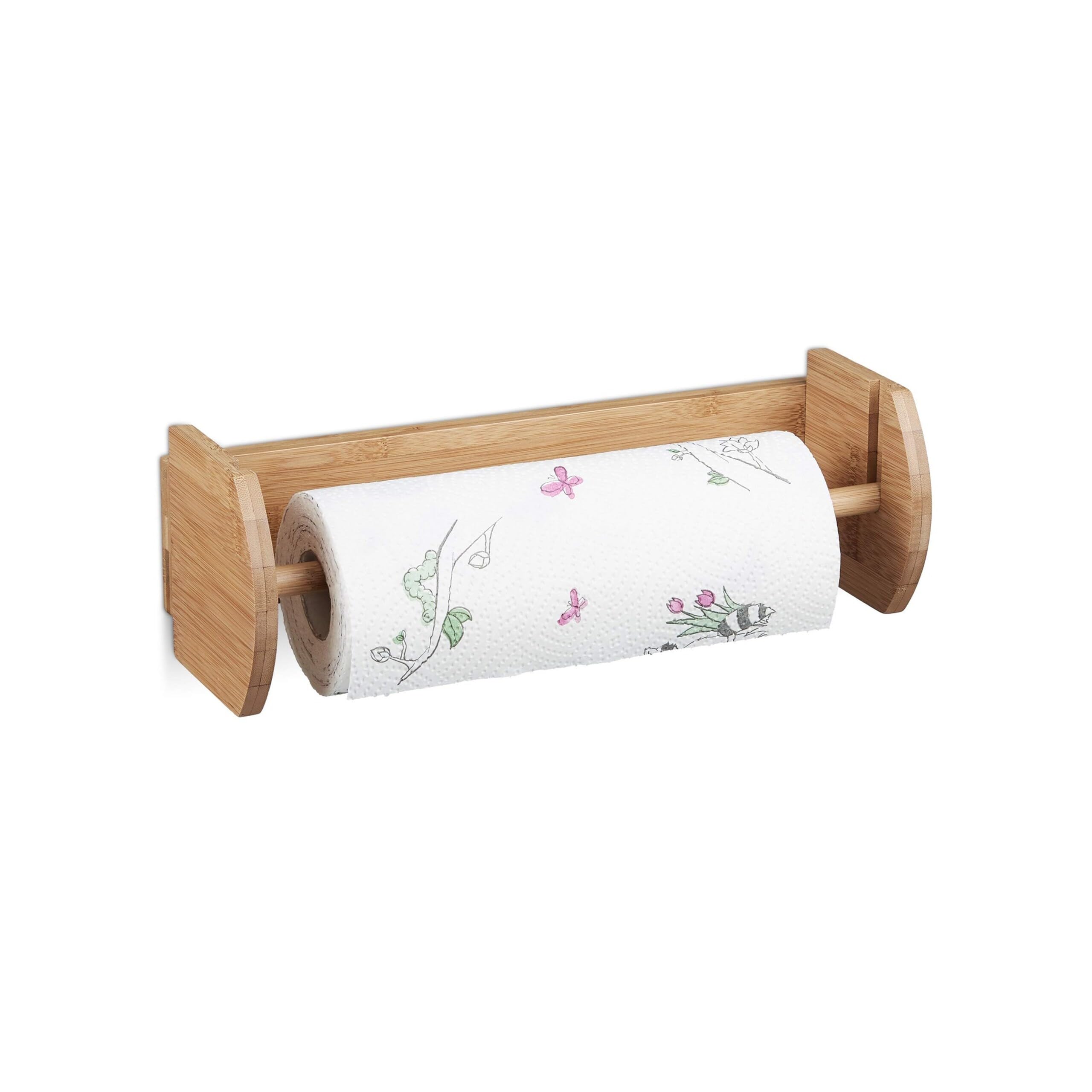 Relaxdays Portarotolo da Parete per la Cucina, in bambù, Supporto a Muro per Rotoli di Carta, Accessorio, Legno Naturale