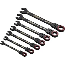 Draper 03927 Expert HI-TORQ Metric Flexible Head Ratchet Combination Spanner Set, Black 7 Piece