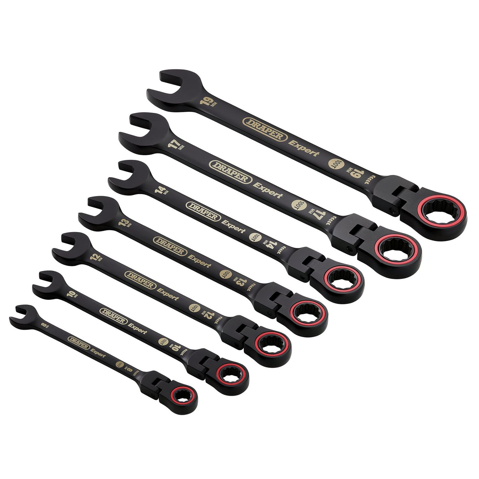B&Q -  Expert Hi-Torq Metric Flexible Head Ratchet Combination Spanner Set (7 Piece)