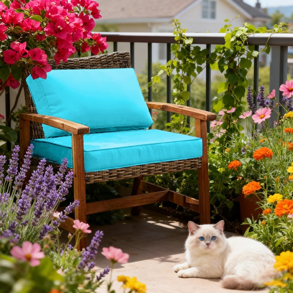 Covers for 4Pcs Patio Cushion 24.8X24.8x3.5inch Outdoor Furniture Cushion Slipcovers Replacement with Zipper Seat and Backrest Cover for Garden and Backyard (Cyan, 24.8X24.8x3.5inch(4Pack))