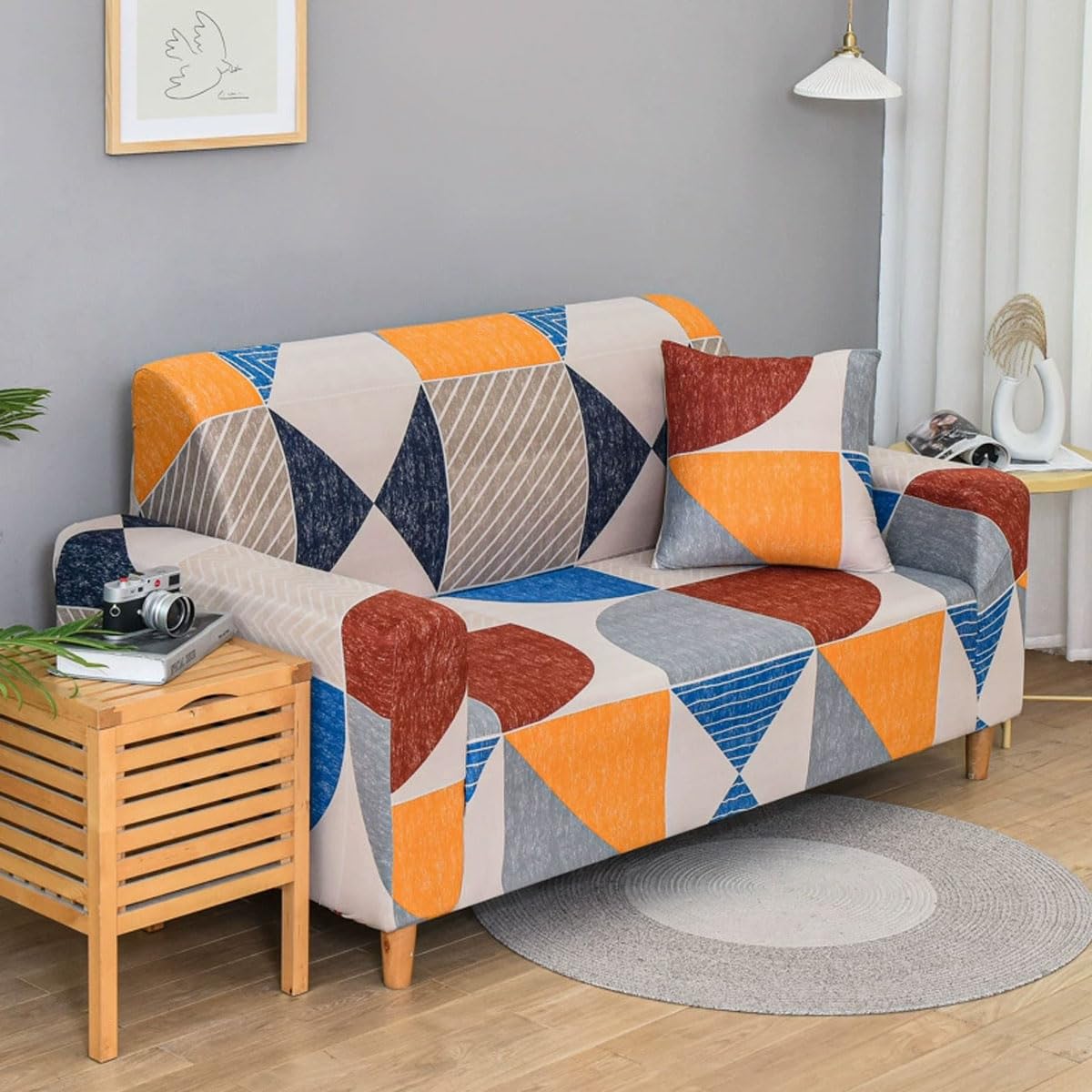Sswh D Sofa Cover 1/2/3/4 Seater Super Soft Covers High Stretch Sofa Slipcover Printe Pattern Sofa Covers Universal Sofa Slipcover All-Inclusive Sofa Slipcover For (Size:2 Seater(145-185Cm),Color:d)