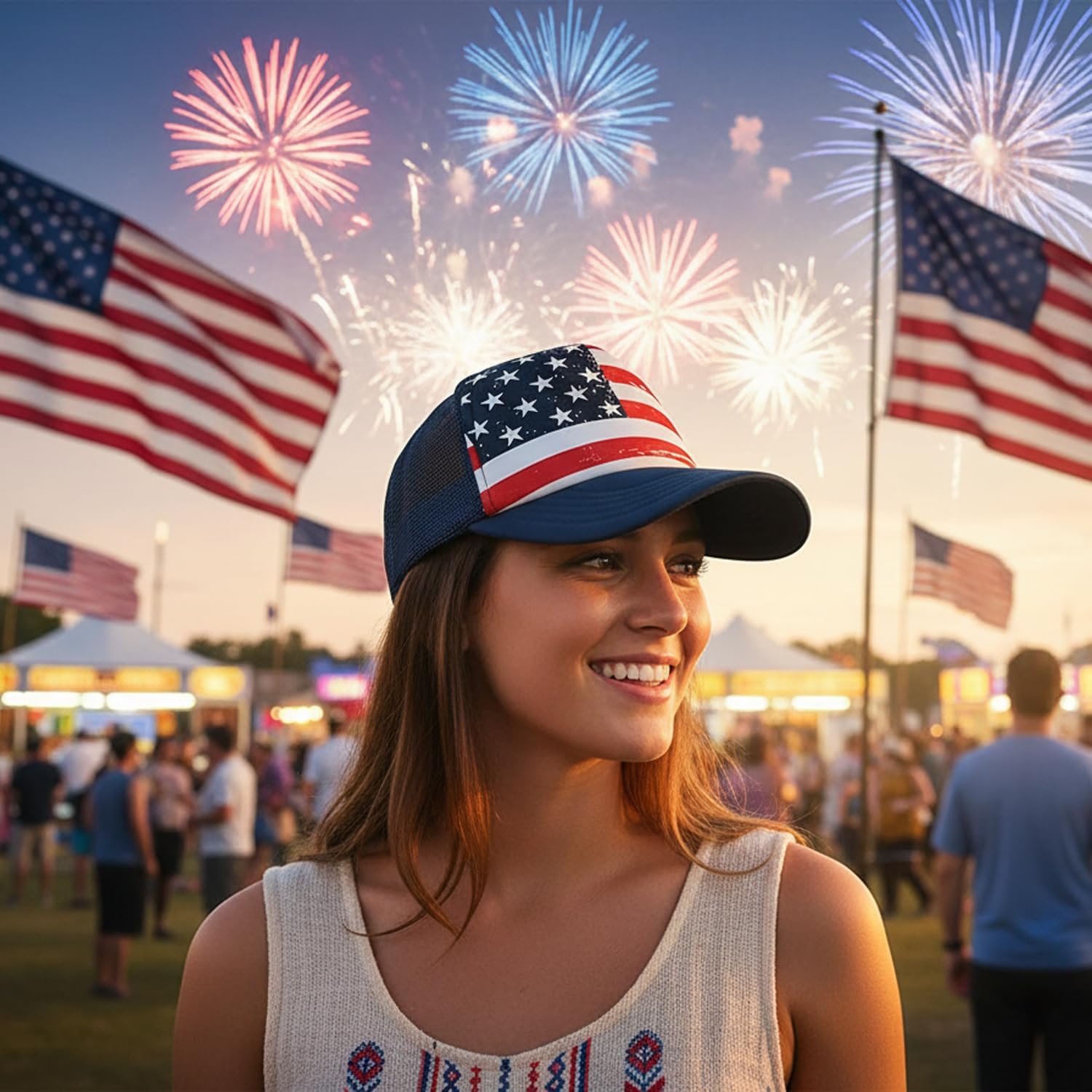 Veracco American Flag Trucker Hat Cap Mesh Back with Adjustable Snapback Strap 4th of July USA Trucker Cap - Image 5