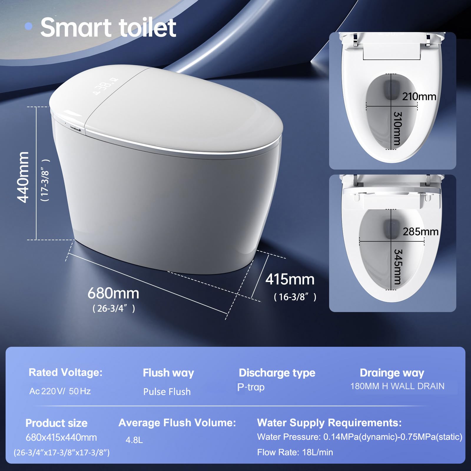 Stojąca inteligentna toaleta z tylnym wylotem - podgrzewane siedzenie, automatyczne spłukiwanie przy wyjściu, wbudowany bidet i suszarka