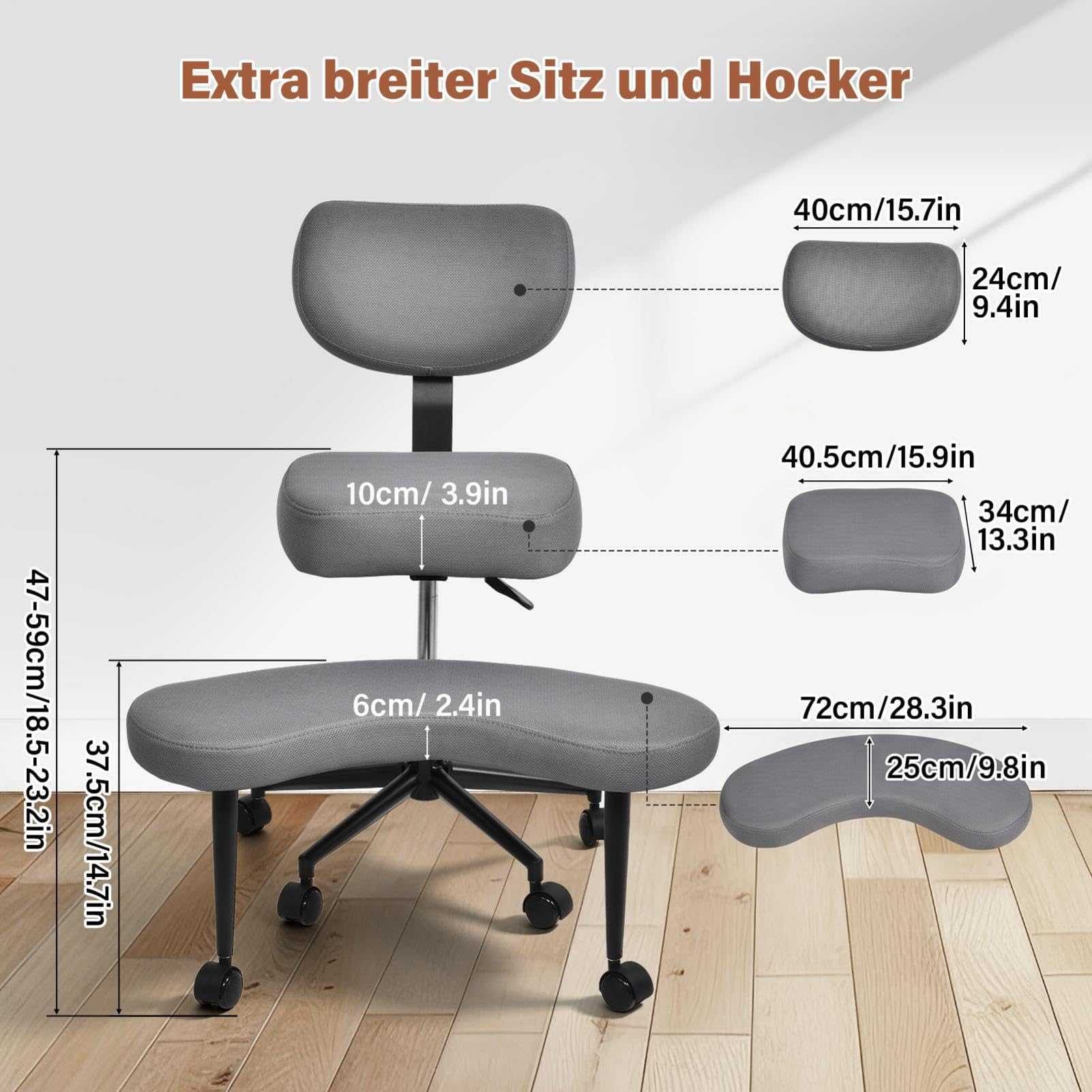 Generisch Kreuzbein-Bürostuhl Mit Rollen Adhs-Schreibtischstuhl Für Erwachsene Meditationsstuhl Höhenverstellbar Yoga-Bürostuhl Breiter Criss Cross Stuhl Mit Lendenwirbelstütze Kniestuhl
