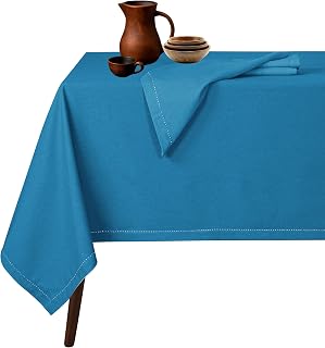 Native Fab Tablecloth 60x84 Inches - 100% Cotton, Durable, Wrinkle-Free, Machine Washable Table Cover for Dining Room, Parties, Holiday, Events - Elegant, Easy Care, Home Décor - Turquoise Blue