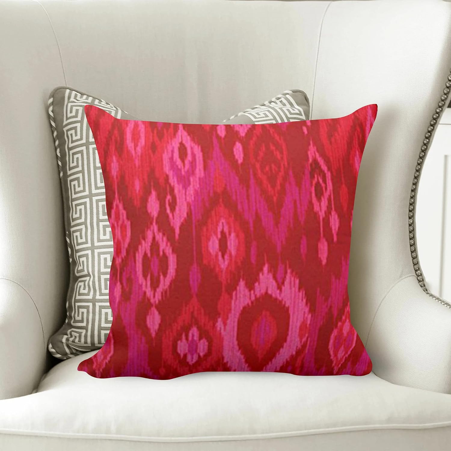 SPXUBZ Boho Chic Red Pink Fuchsia Ikat Tribal Tapestry Pillow Cover Decorative Home Decor Nice Gift Square Indoor/Outdoor Pillowcase Size: 18x18 Inch(Two Sides) image 2