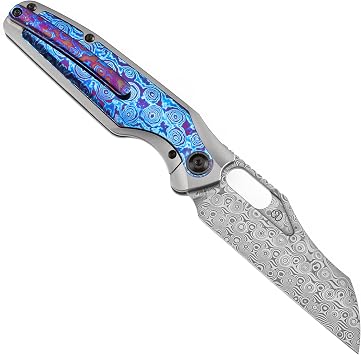 KANSEPT Tuckamore | Başparmak Delikli | Bıçak Titanyum ve Timascus Sap | Damascus Çelik Çakı | Timascus Klipsli | K1052A7