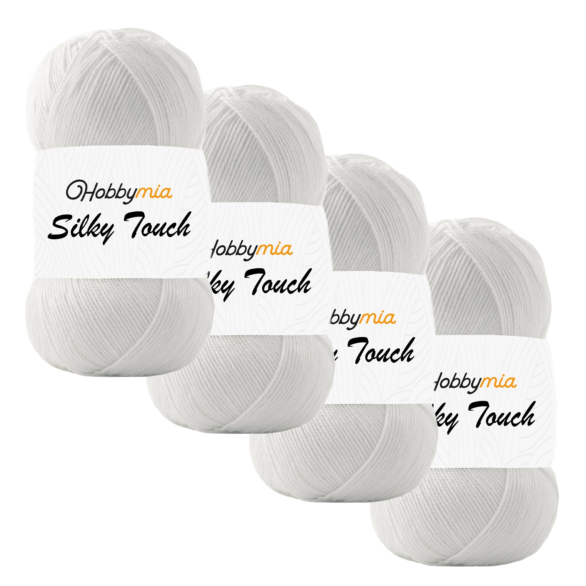 HobbyMia Silky Touch Crochet Yarn - 100gr / 383yds - 100% Microfiber Acrylic - (2) Sport Fine Weight - Silky Effect Yarn for Hand Knitting (White -