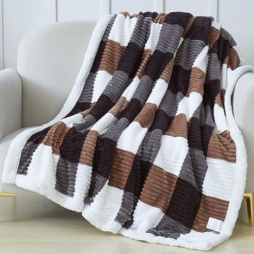 Miniatura 1 de Manta de forro polar Sherpa para sofá, tamaño individual, acogedora, suave, cálida, reversible, para cama y sofá, manta de felpa gruesa y mullida