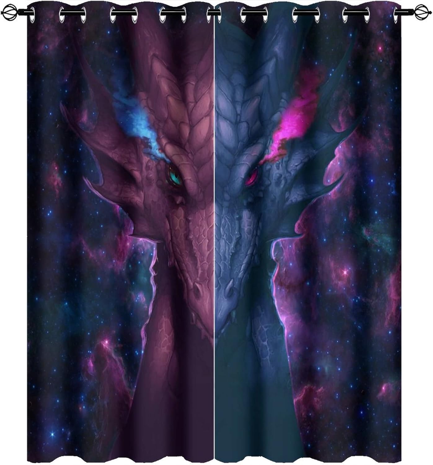 Fantasy Galaxy Dragon Ultra Soft Premier Blackout Curtains,Anime Watercolor Starry Sky Planet Dragon DesignThermal Insulated Bedroom Noise Reducing Patio Door Grommet Top,2 Panels 45L x 21W