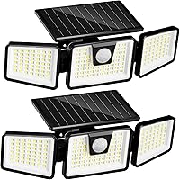 INCX 3000LM Solar Motion Sensor Lights Outdoor, 156 LED 3-Head Waterproof Security Floodlights for Patio Garage Yard, 2 Pack Black