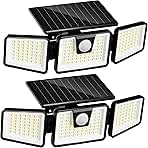 INCX Solar Lights Outdoor Waterproof, 3000 LM 156 LED Motion Sensor Outdoor Lights, 3 Heads Solar Powered Security Flood Light Motion Detected Spotlight for Patio Garage Yard Entryways, 2 Pack Black