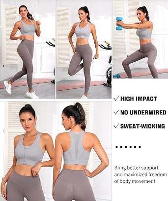 JoyGirl Zip Front Sports Bra for Women High Impact Gym Bra