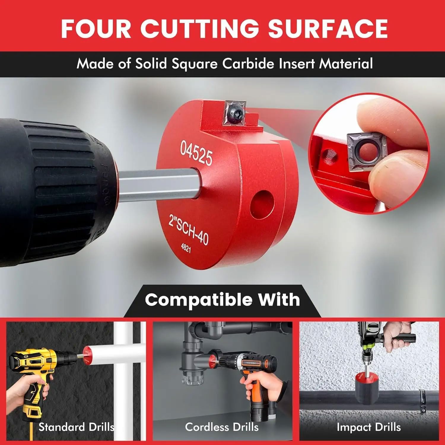 8 Piece PVC Pipe Reamer, DIY Tuning Plastic Set, Fit Into Standard 1/2" Drills, Water Pipe Joint Tool Include 0.5/0.75/1/1.25/1.5/2/3/4 Inches, for PVC, ABS, CPVC