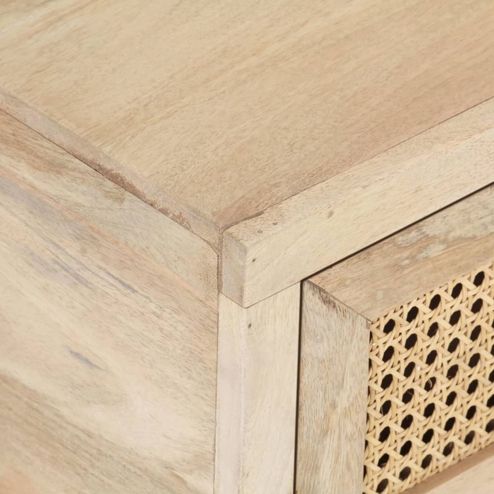 Homgoday Table basse 90 x 50 x 37 cm en bois de manguier massif et canne naturelle, table d'appoint pour salon, salle de réception d'invités, chambre à coucher et mobilier de bureau