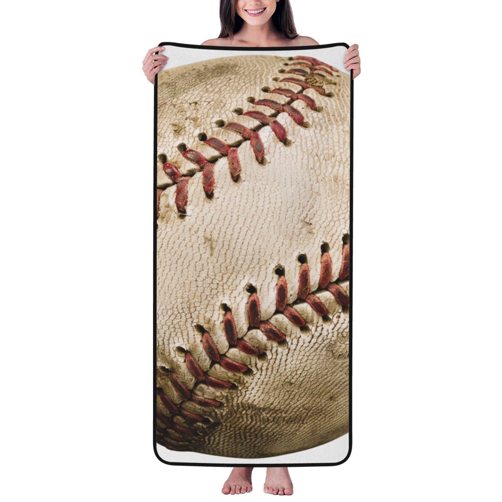 WPKJU Baseball 1 Printed Bath Towel with Black Edging - 27x55 in Soft Extra Absorbent Coral Velvet Shower Towels for Bathroom