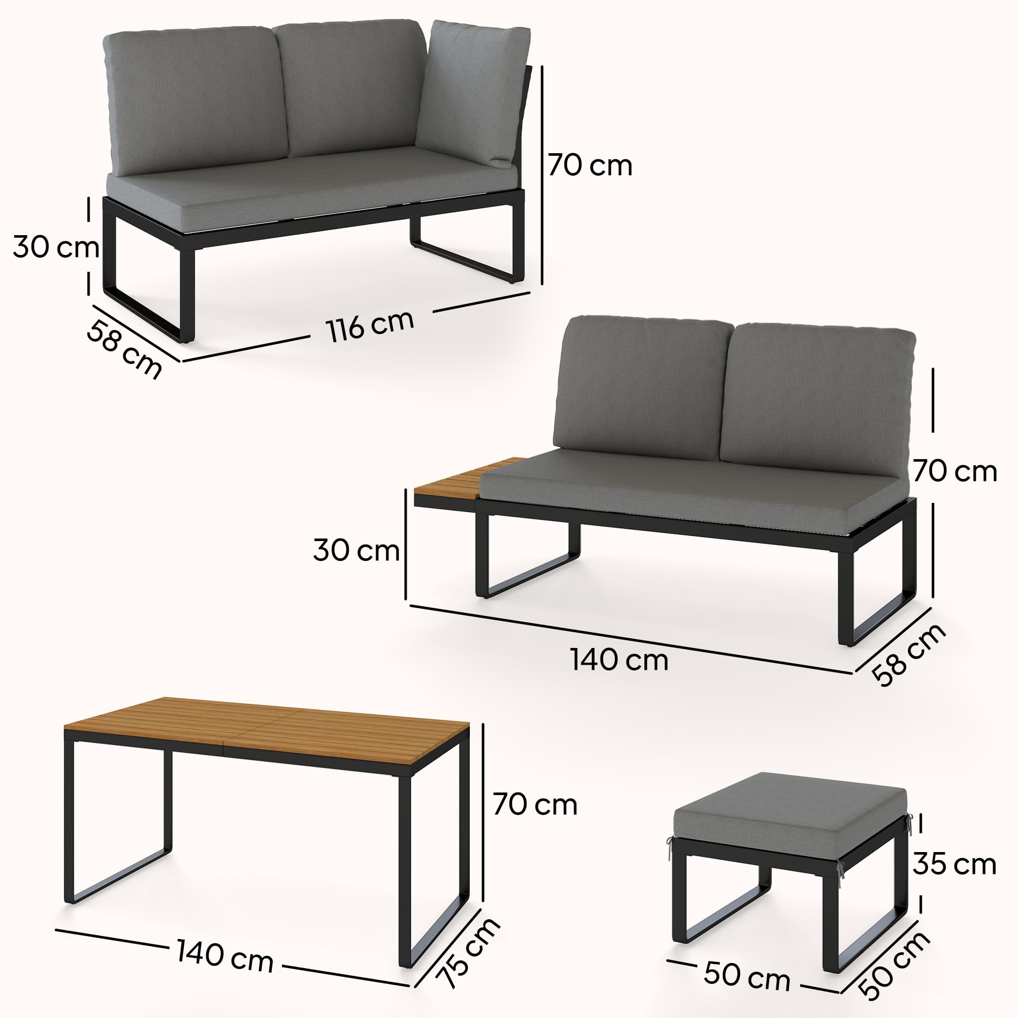Outsunny Salon de Jardin Extérieur 6-8 Personnes Meuble de Jardin Gris | Aluminium, Table Haute Dînatoire, Canapé d'Angle, Plateaux Latéraux Bois Composite, Mobilier de Terrasse