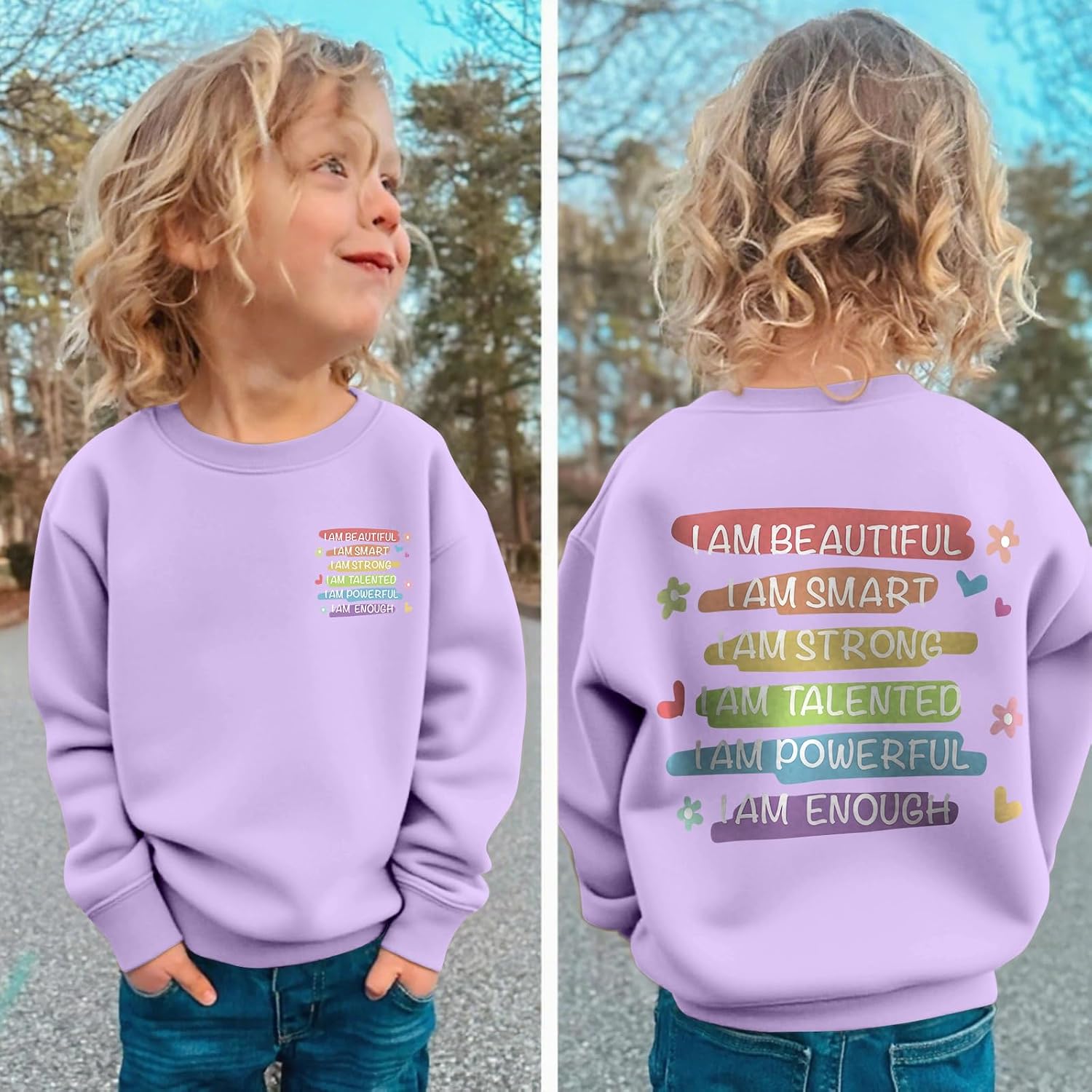 Graphic Sweatshirts for Girls Printed Letter Sweatshirt for Kids Positive Inspirational Pullover Cute Aesthetic Tops image 2