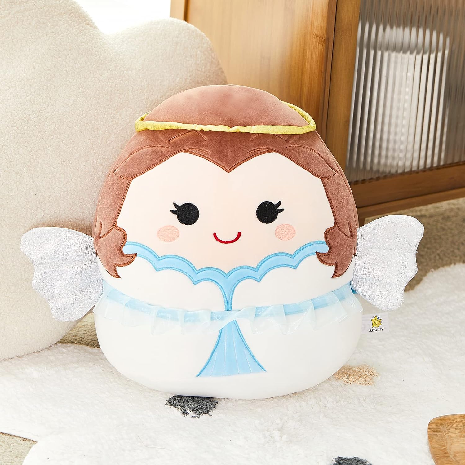 BSTAOFY Cute Angel Soft Plush with Wings & Halo Collection Squishy Angel Stuffed Animal Valentines Cushion Christmas Holiday Birthday Gifts for Kids, 12’’