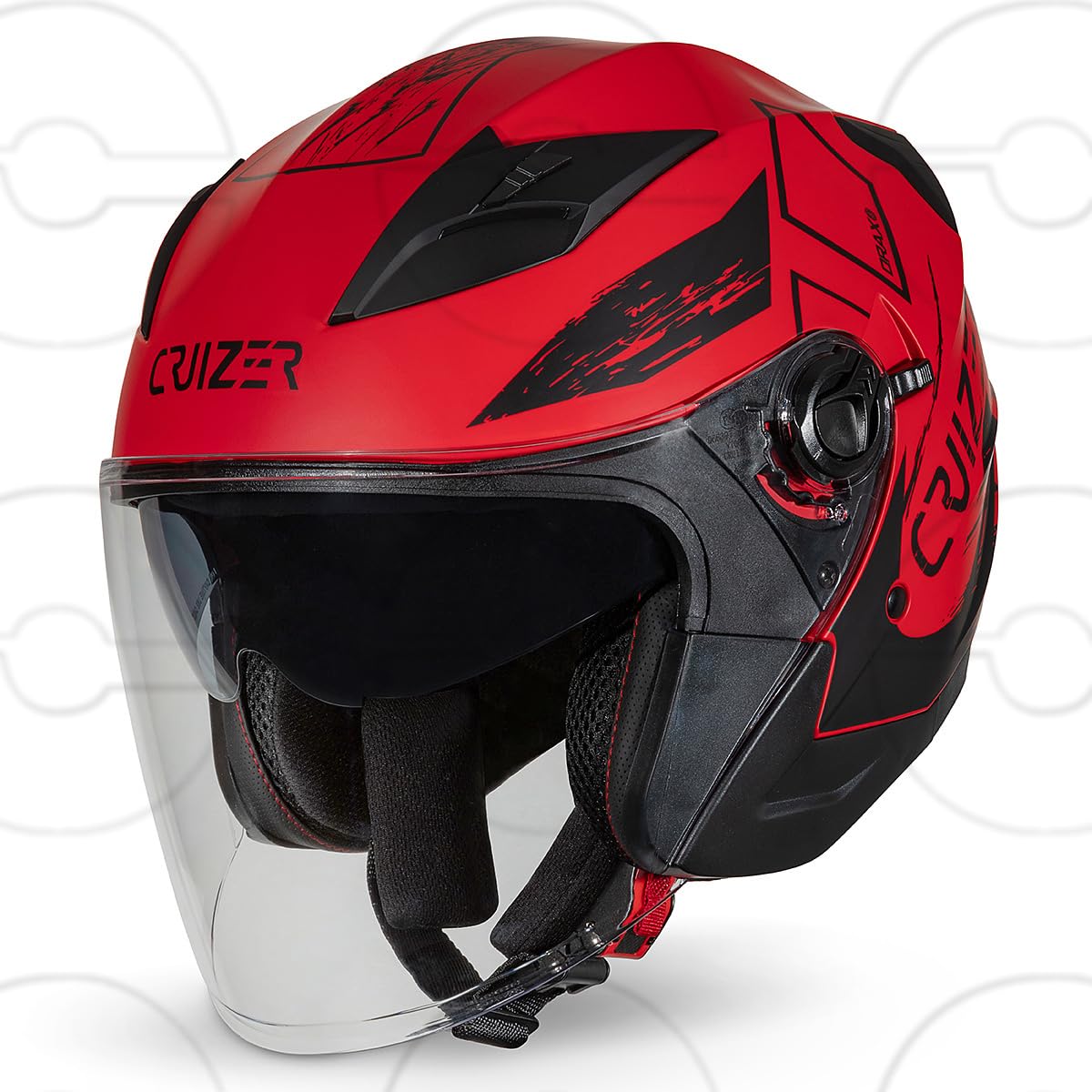 Casque Moto Demi-jet - Homologué ECE 22/06 - Visière Claire Anti-rayures - Rouge - Taille S - 5