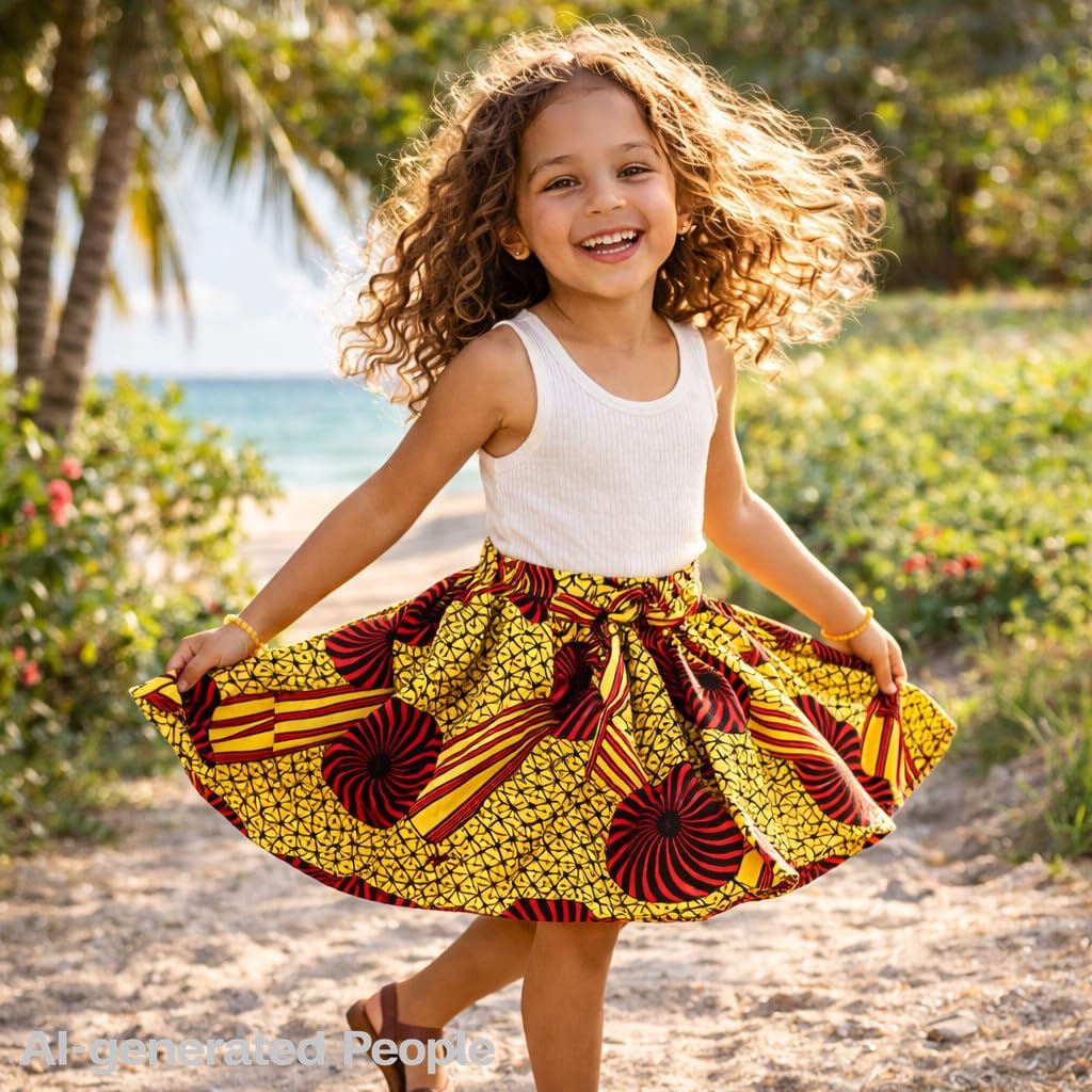 Little Girl’s African Boho Print Skirts, Bohemian Flared Tutu Skirt for Kids Girls 7-12T