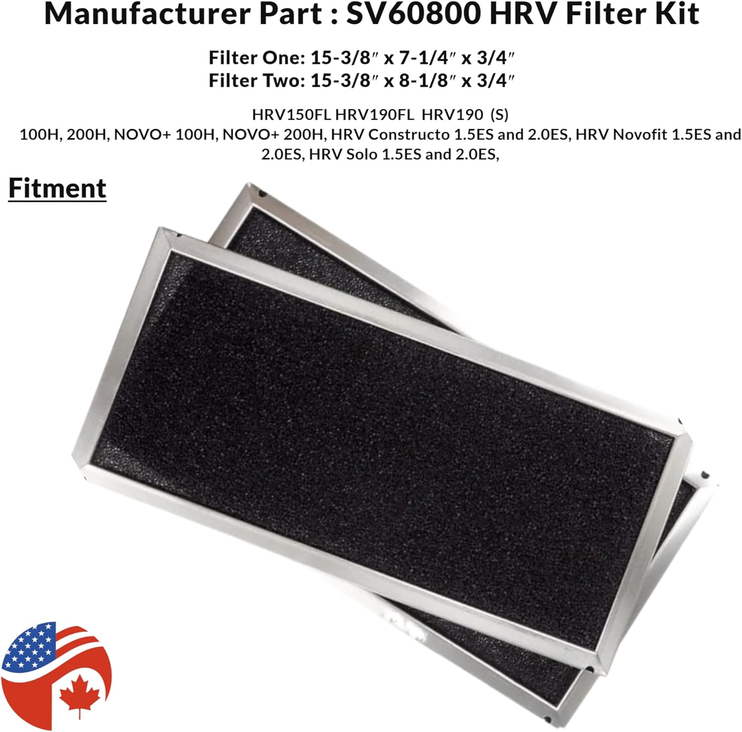 SV60800 HRV Filter Kit , 15-3/8 x 7-1/4 x 3/4 inches and 15-3/8 x 8-1/8 x 3/4 inches, 2-Pack