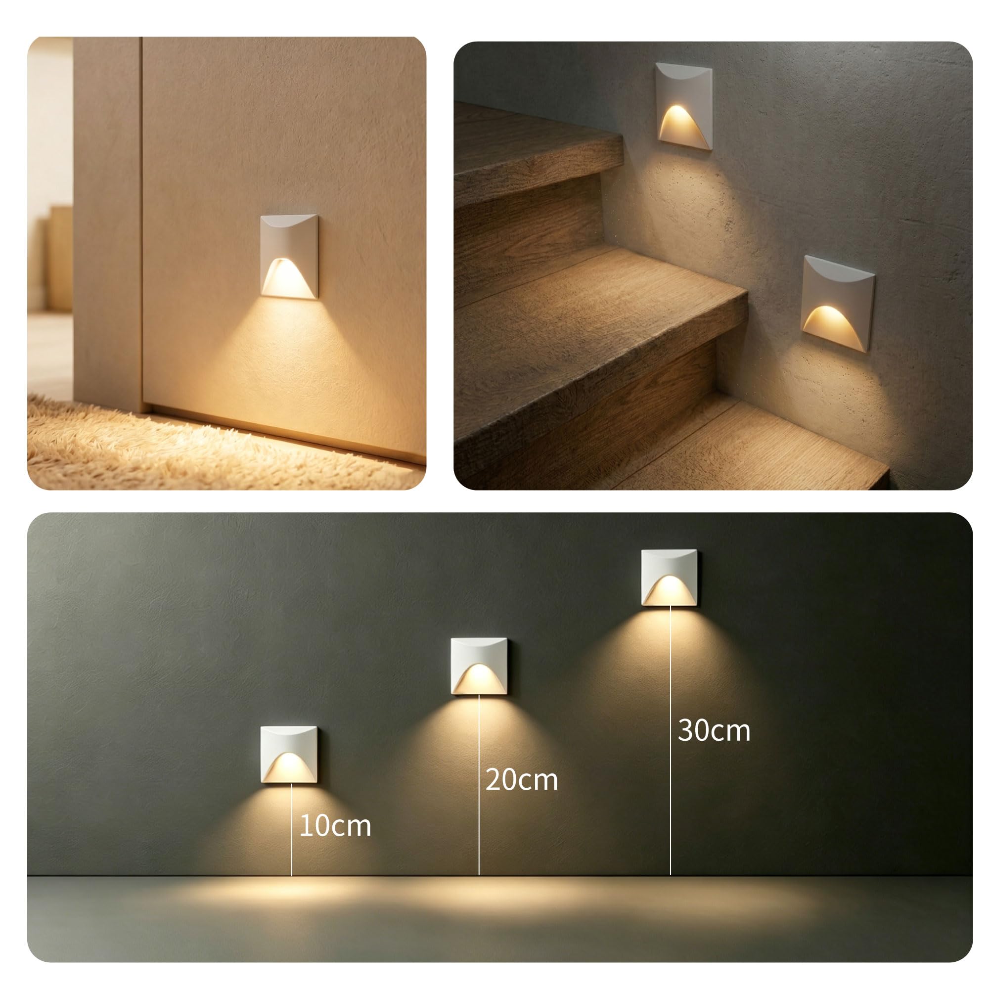 Foco Luz LED Escalera Aplique Empotrable 1W 220V Blanco Cálido 3000K 4uds